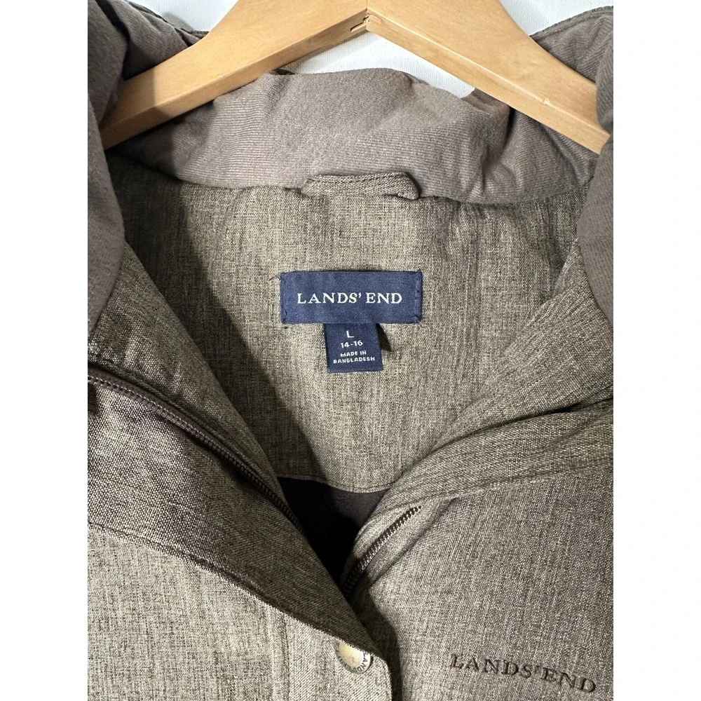 Lands End Hooded Jacket Size Large Winter Coat Brown
